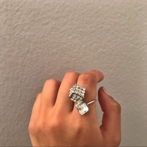NEW ADJUSTABLE SILVER CRYSTAL AND CUBE RING